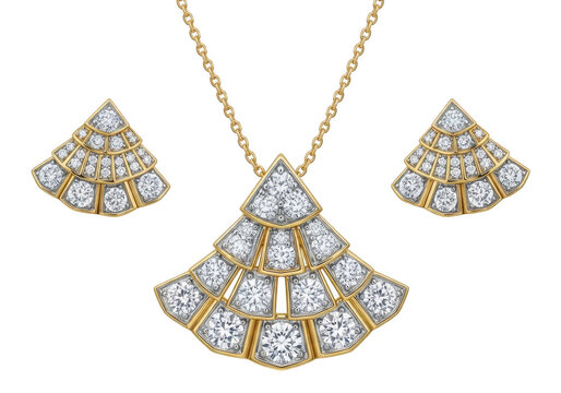 Elegant diamond and gemstone drop pendant necklace with earrings set