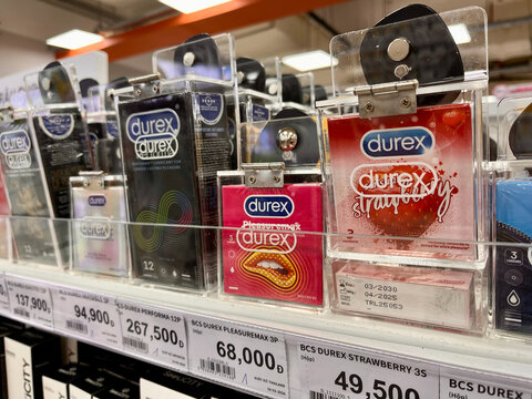 durex condoms display in  supermarket 