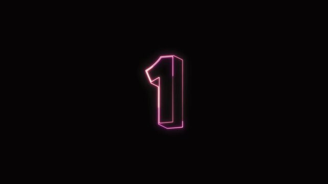  Numbers 1 Neon Text Seamless Loop 4K with Black Background Animated Promotional Typography for Video Editing