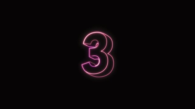  Numbers 3 Neon Text Seamless Loop 4K with Black Background Animated Promotional Typography for Video Editing