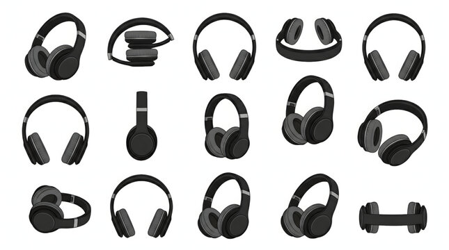 Headphone Set Multiple Positions Folded and Unfolded Clean Vector Illustration