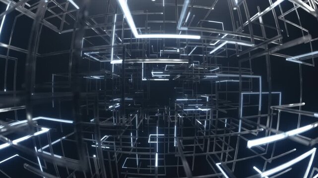 Futuristic Neon Data Corridor Loop Fly Through Abstract Technology Background