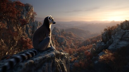 Fototapeta premium Ring-Tailed Lemur Sunset View