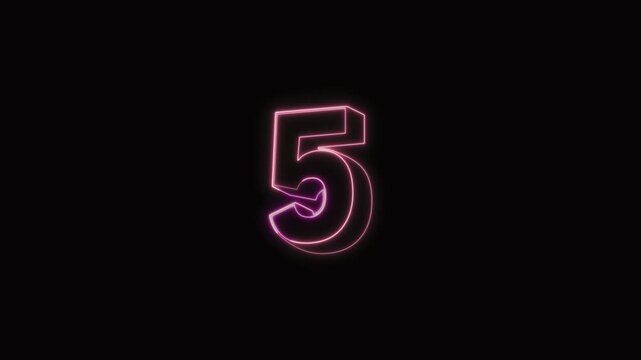  Numbers 5 Neon Text Seamless Loop 4K with Black Background Animated Promotional Typography for Video Editing