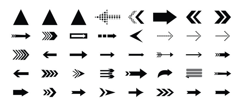 Big set of black arrow icons for navigation, interface, direction, forward and UI UX design elements. modern simple arrows and 40 arrows icon set. vector illustration. 