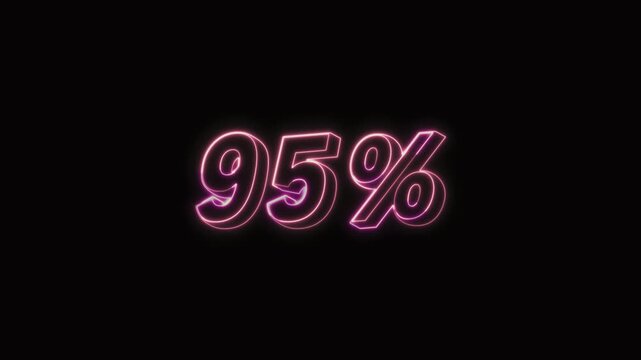  95 Percent Neon Text Seamless Loop 4K with Black Background Animated Promotional Typography for Video Editing