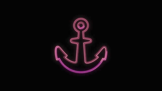  Anchor Icon Neon Seamless Loop 4K with Black Background Animated Promotional Typography for Video Editing