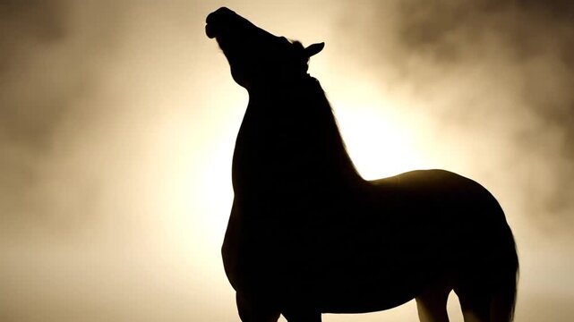 Silhouettes of a Horse at Sunset in a Triptych Collage