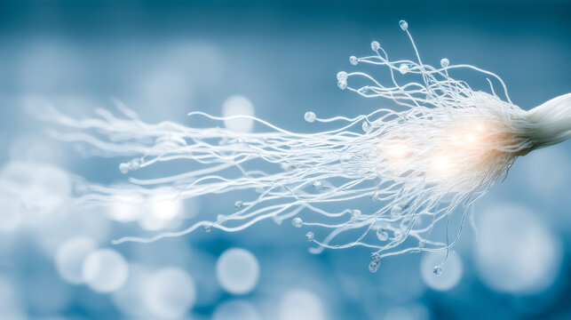 Abstract illustration of a nerve synapse with glowing connections, representing neural network