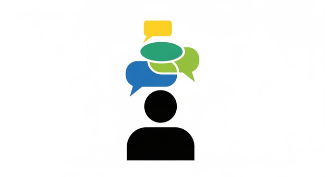 Person with speech bubbles head.