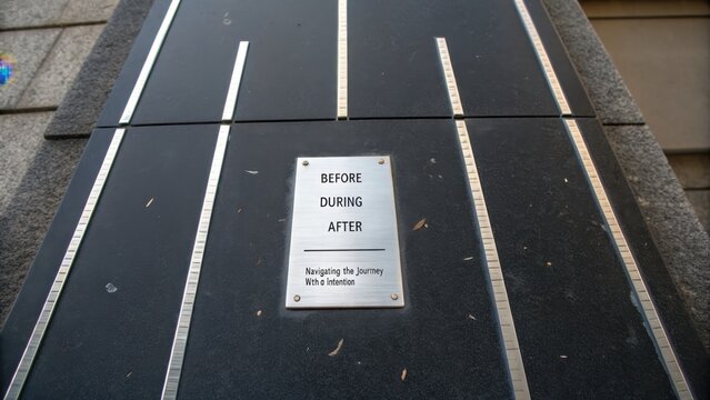 Metal Sign Indicating Before During After Stages of a Journey
