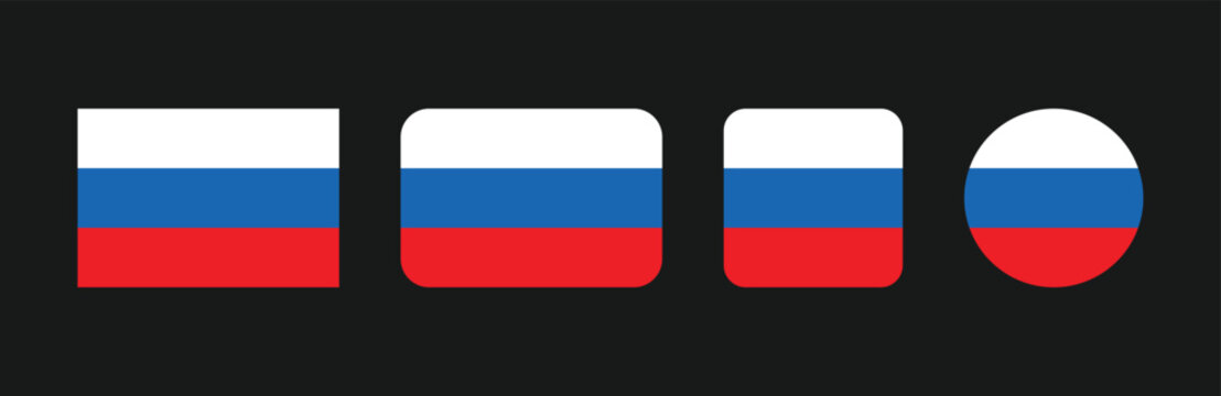 Russian Flag Vector Set with Tricolor Designs in Circle and Square Shapes