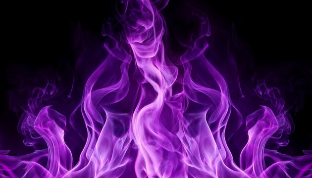 Purple Flames On Black Background With Purple Fire Smoke Burning Light Glowing Abstract Energy And Fantasy Dark Color Scheme