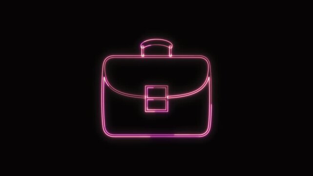  Briefcase Icon Neon Seamless Loop 4K with Black Background Animated Promotional Typography for Video Editing
