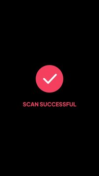 Red laser barcode scanner animation on black background showing position code frame and success