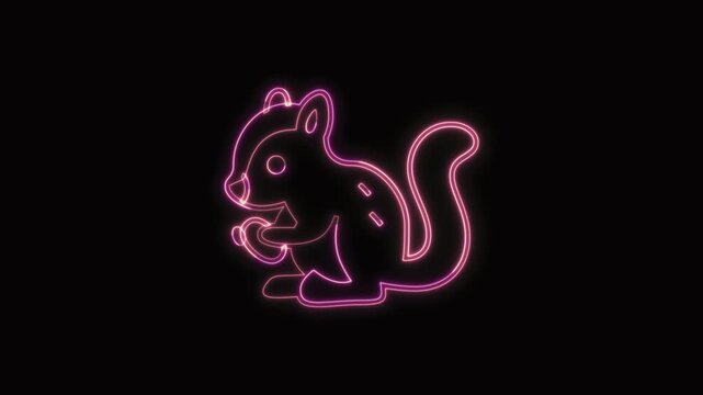  Chipmunk Icon Neon Seamless Loop 4K with Black Background Animated Promotional Typography for Video Editing