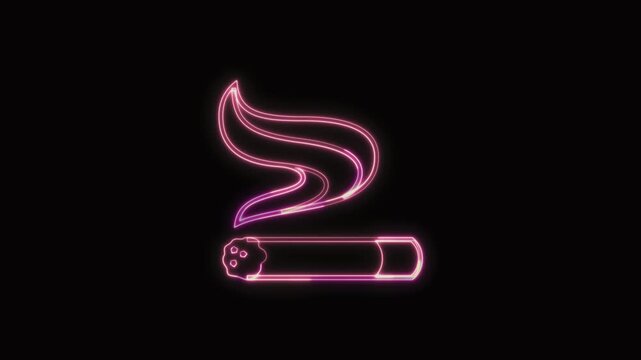  Cigarette Icon Neon Seamless Loop 4K with Black Background Animated Promotional Typography for Video Editing