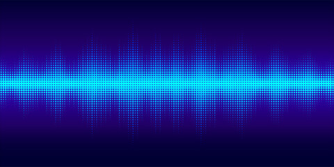 Obraz premium Blue Digital Sound Audio Wave Halftone Effect Vector Background Illustration