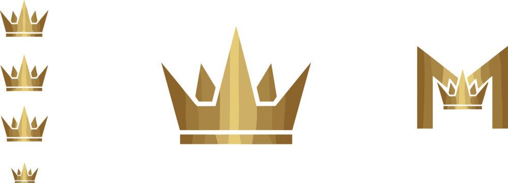 Golden crown logo collection with luxury royal symbols, premium monarchy icons, and elegant geometric branding elements for sophisticated identity design