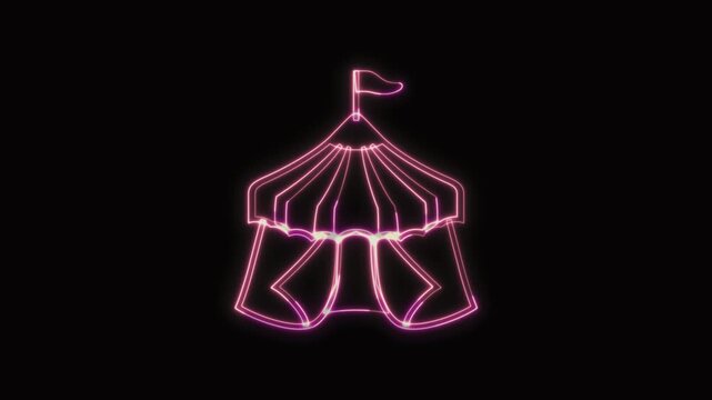  Circus Tent Icon Neon Seamless Loop 4K with Black Background Animated Promotional Typography for Video Editing