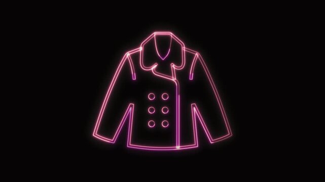  Coat Icon Neon Seamless Loop 4K with Black Background Animated Promotional Typography for Video Editing