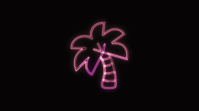  Coconut Tree Icon Neon Seamless Loop 4K with Black Background Animated Promotional Typography for Video Editing