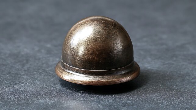 Bronze dome shaped cabinet knob on a dark grey textured stone surface