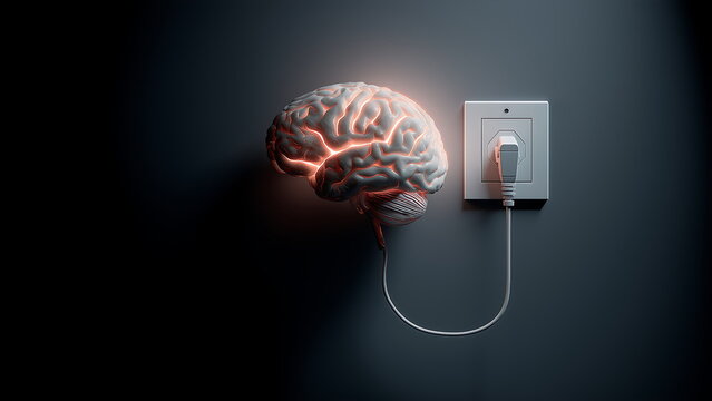 Artificial Intelligence Brain Powered by Electricity and Energy Concept