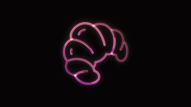  Croissant Icon Neon Seamless Loop 4K with Black Background Animated Promotional Typography for Video Editing