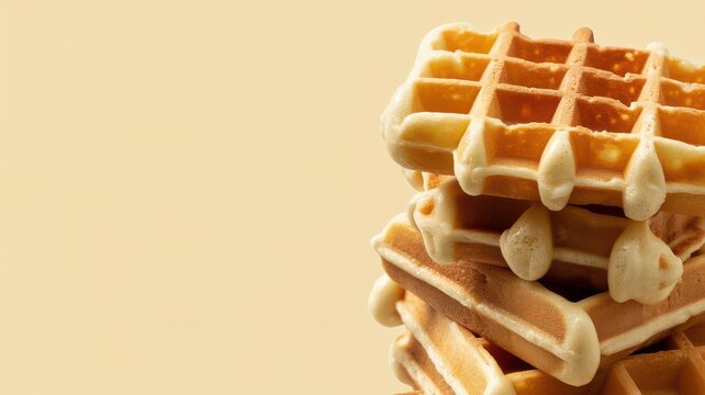 Caramelized belgian liege waffles stacked with caramelized sugar