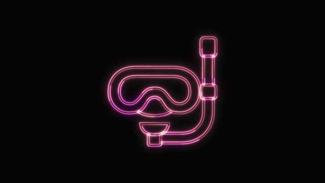  Diving Mask Icon Neon Seamless Loop 4K with Black Background Animated Promotional Typography for Video Editing