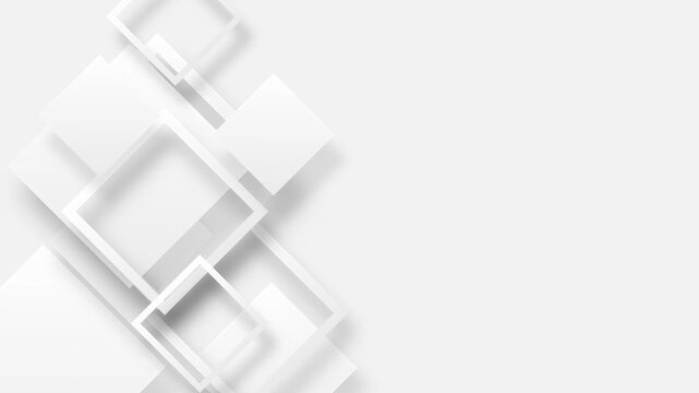 Abstract animated background with white square shapes on bright space creating modern geometric random motion graphics, ideal for ads, design creative, digital art, or elegant corporate themes