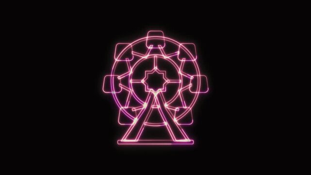  Ferris Wheel Icon Neon Seamless Loop 4K with Black Background Animated Promotional Typography for Video Editing