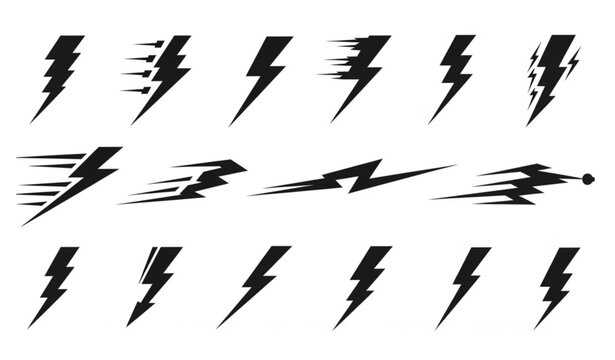 Dynamic sports lightning bolt logo set aggressive flash and thunderbolt silhouettes