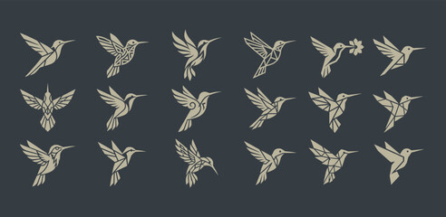 Fototapeta premium Geometric hummingbird logos set for minimalist branding and modern identity design projects
