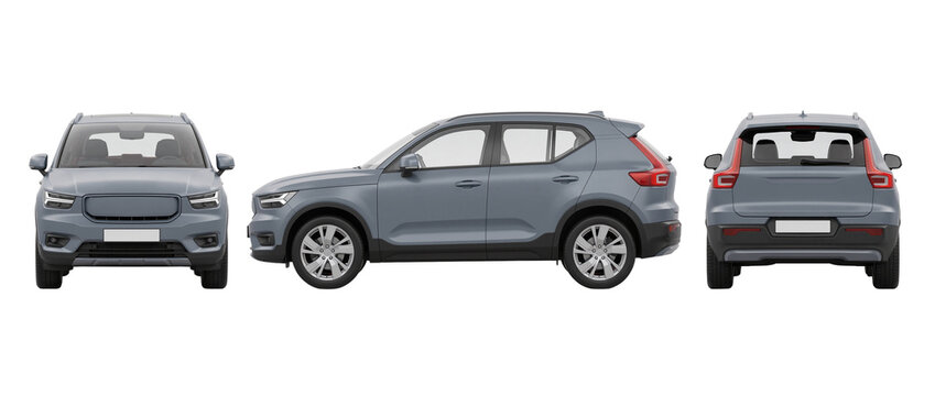 Gray crossover SUV PNG vehicle view set