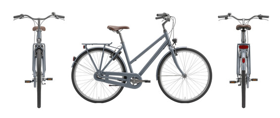 Gray city bicycle PNG transport view set © IconicX