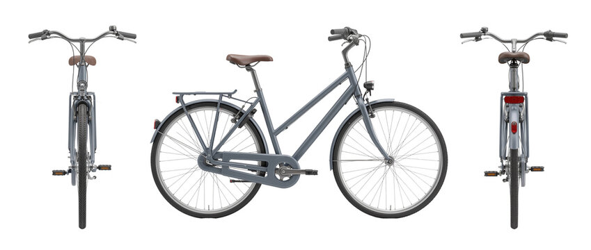 Gray city bicycle PNG transport view set