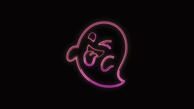  Ghost Icon Neon Seamless Loop 4K with Black Background Animated Promotional Typography for Video Editing