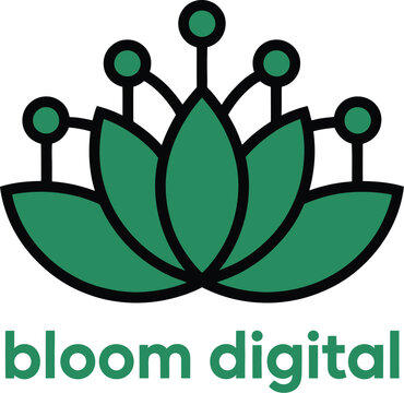 Green lotus digital technology network logo minimal vector design. wellness technology, digital growth, startup branding