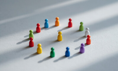 Obraz premium Colorful Peg People Form Circle Unity Communication and Teamwork Concept
