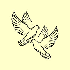 Fototapeta premium Elegant graphic illustration featuring a graceful pair of doves in mid-flight, symbolizing peace, freedom, and pure love, ideal for designs seeking a serene and spiritual concept