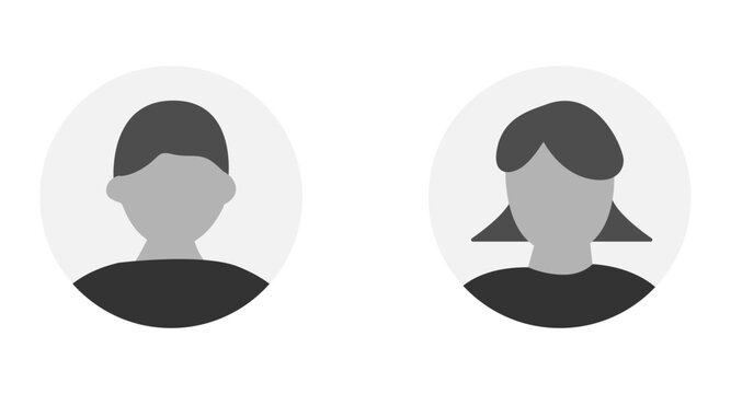 Vector flat illustration in grayscale. Avatar, user profile, face icon, profile picture. Suitable for social media profiles, icons, splash screens and as a template.