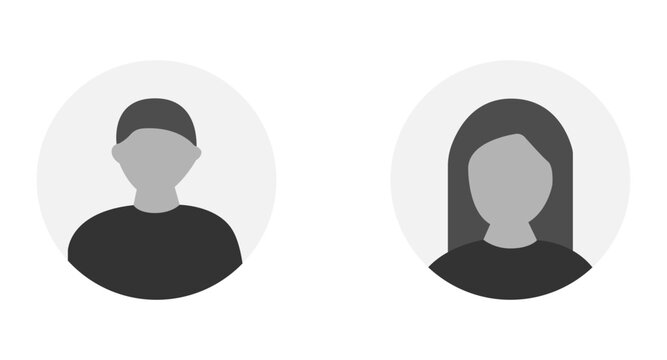 Vector flat illustration in grayscale. Avatar, user profile, face icon, profile picture. Suitable for social media profiles, icons, splash screens and as a template.