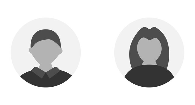 Vector flat illustration in grayscale. Avatar, user profile, face icon, profile picture. Suitable for social media profiles, icons, splash screens and as a template.