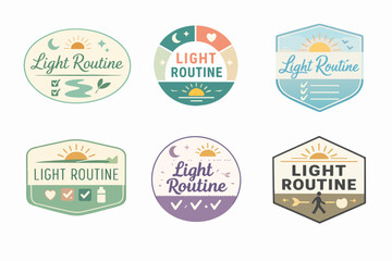 Obraz premium Light routine logo collection for wellness and health tracking, showing sun, moon, icons, daily habits, and good lifestyle