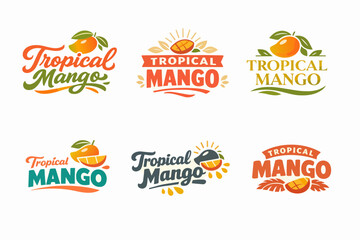 Obraz premium Set of tropical mango fruit logos providing fresh organic food branding for juice, drink, and farm products