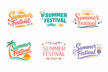 Obraz premium Summer festival vector logo collection showing fun, party, sun, sea, music, and cocktail themes for events and celebrations