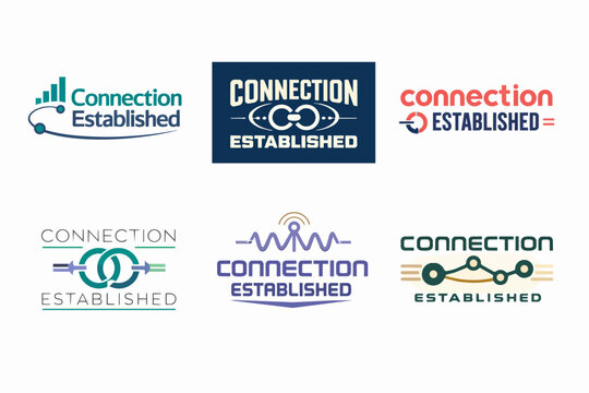 Varying connection established logo designs showing network, signal, and data transfer symbols for global communication