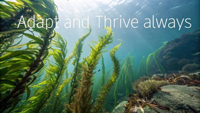 Lush underwater seaweed garden swaying in ocean currents